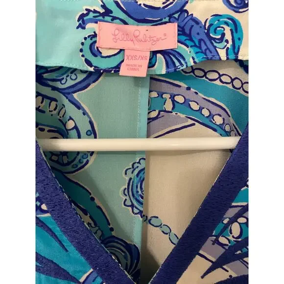 Lilly Pulitzer Sydney Silk Caftan Dress XS Blue Preppy Beach Resortwear - Picture 10 of 13